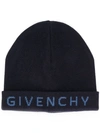Givenchy Embroidered Logo Knitted Hat In Blue