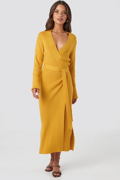 Na-kd Rib Knitted Dress - Yellow In Mustard