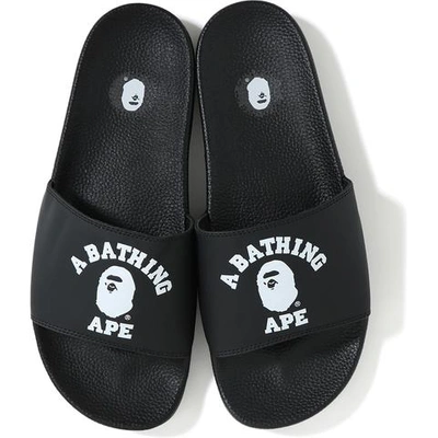 Pre-owned Bape  Slide Ss19 College Logo Black In Black/white