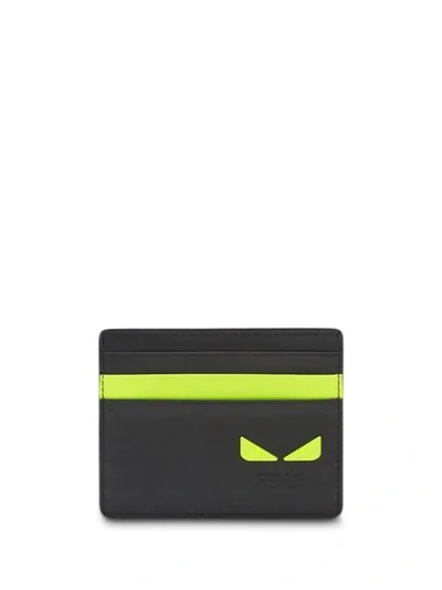 Fendi I See You Fluo Detailed Leather Card Holder In F17h2-black +yellow Fluo +