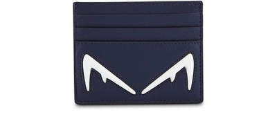 Fendi Diabolic Eyes Detailed Leather Card Holder In Blu