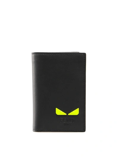 Fendi I See You Fluo Detail Leather Card Holder In Black