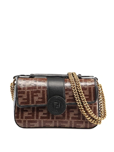 Fendi Double F Leather And Fabric Cross Body Bag In Black