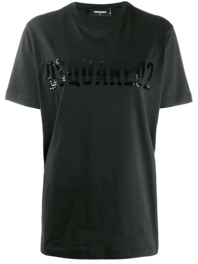 Dsquared2 Sequined Logo Detailed T-shirt In Black