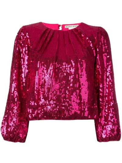 Alice And Olivia Avila Sequinned Top In Pink