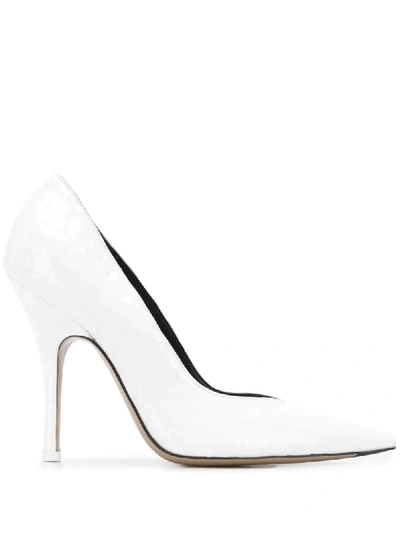 Attico Sophie Glossed Croc-effect Leather Pumps In White
