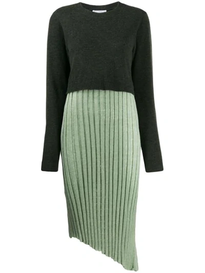 Jw Anderson Asymmetric Layered Wool-blend And Linen-blend Midi Dress In Green