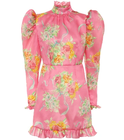 Alessandra Rich Ruffle-trimmed Floral-print Silk-organza Mini Dress In Pink