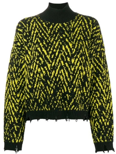 Versace Distressed Intarsia Wool-blend Turtleneck Sweater In Black