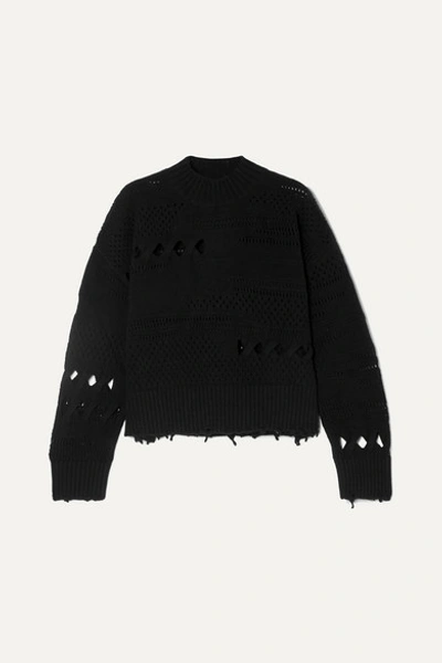 Versace Distressed Wool Sweater In Black