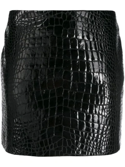 Versace Glossed Croc-effect Leather Mini Skirt In A1008 Black