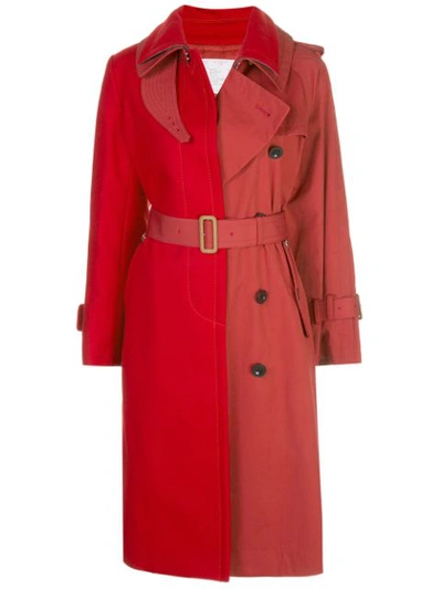Sacai Melton Wool And Cotton-gabardine Trench Coat In Red