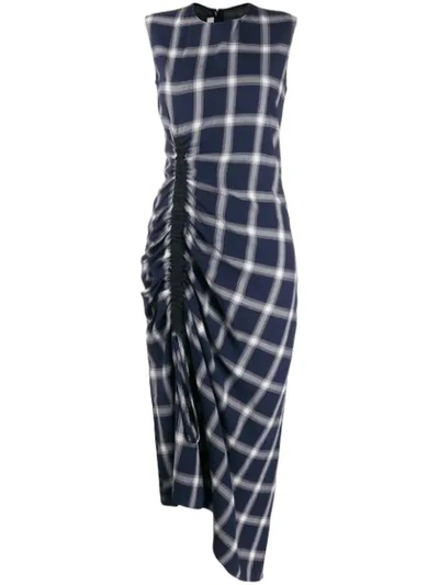 Mcq By Alexander Mcqueen Wool-blend Checked Draped Drawstring Dress In Navy