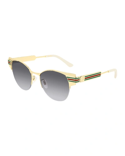 Gucci Semi-rimless Round Web Sunglasses In Green