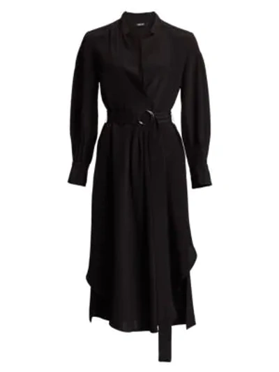 Rachel Comey Allium Belted Silk Long-sleeve Dress In Black