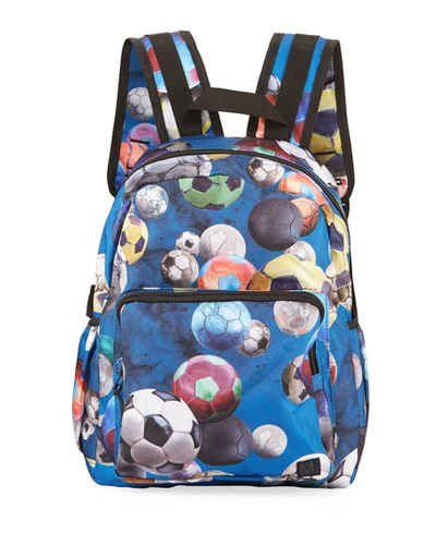 Molo Kid's Soccer Ball Print Backpack In Blue