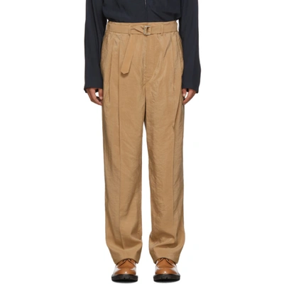 Lemaire Tan Silk Pleated Trousers In 430 Tan