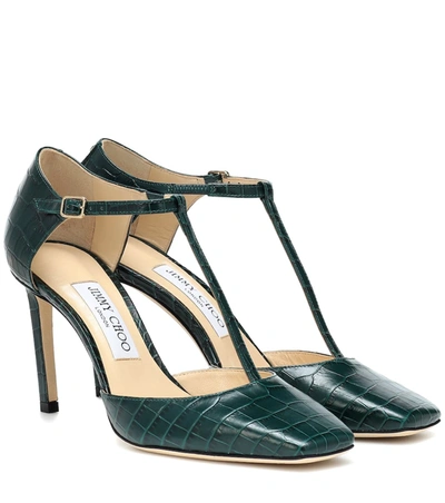 Jimmy Choo Lexica 85 Croc-effect Leather Pumps In Green