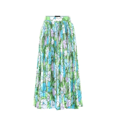 Richard Quinn Floral Pleated Taffeta Skirt In Green