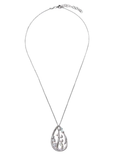 As29 18kt White Gold Lucy Pear Shaped Diamond And Opal Pendant Necklace In Silver