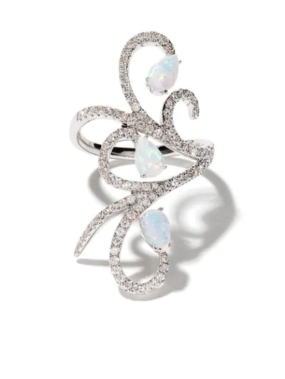 As29 18kt White Gold Lucy Opal And Diamond Ring In Silver