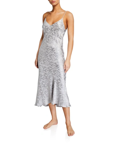 Pour Les Femmes Silk Jacquard Midi Nightgown In Silver