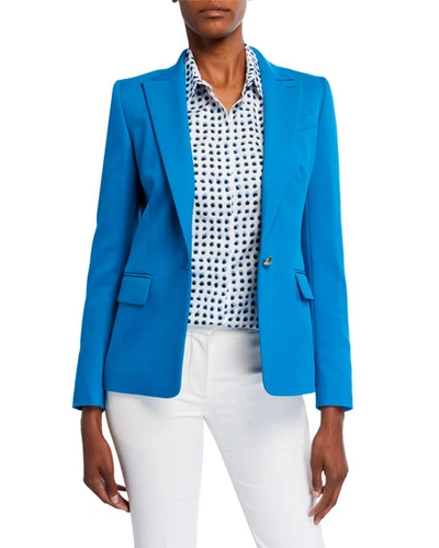 Escada Cotton-blend One-button Twill Jacket In Medium Blue
