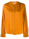 Vince Long-sleeve Button-front Shirred-back Blouse In Orange