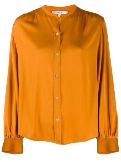 Vince Long-sleeve Button-front Shirred-back Blouse In Orange