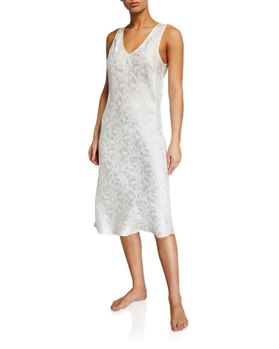 Pour Les Femmes Silk Jacquard Midi Nightgown In Cream