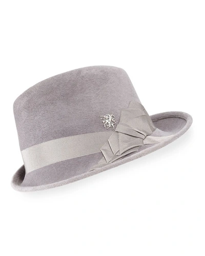 Philip Treacy Side Sweep Wool Felt Fedora Hat In Dove Gray