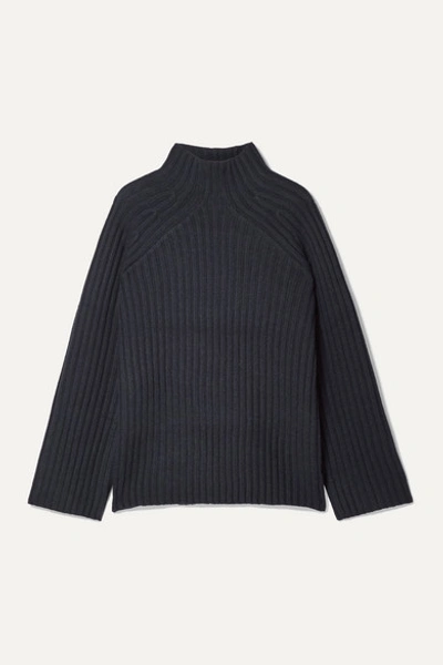 By Malene Birger Peach Oversized Ribbed Wool-blend Turtleneck Sweater In Navy