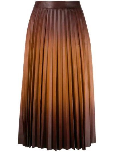 Givenchy Ombre Pleated Leather Midi Skirt In Brown