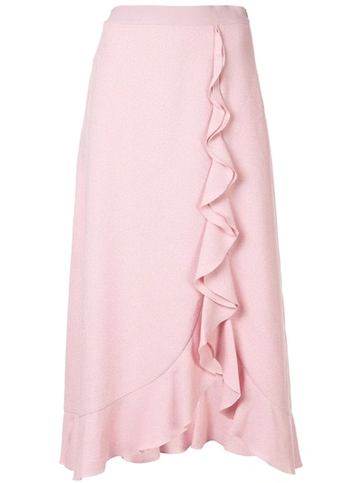 Giambattista Valli Ruffle-trimmed Crepe Midi Skirt In Baby Pink