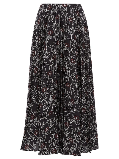 Valentino Pleated Floral-print Silk-crepe Midi Skirt In Black Multi