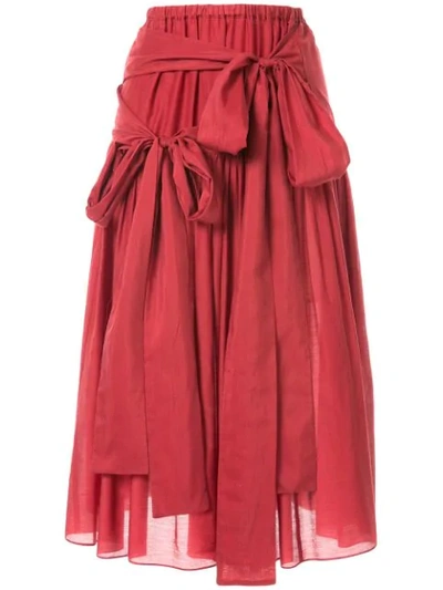 Sara Lanzi Waist-tie Cotton-blend Poplin Midi Skirt In Red