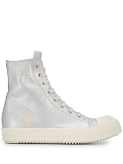 Rick Owens Drkshdw Metallic Canvas High-top Trainers In Silver