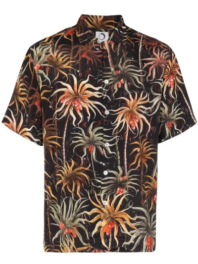 Endless Joy Palm Aloha Printed Short-sleeve Shirt In Black