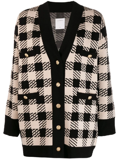 Sandro Oversized Checked Knitted Cardigan In Beige