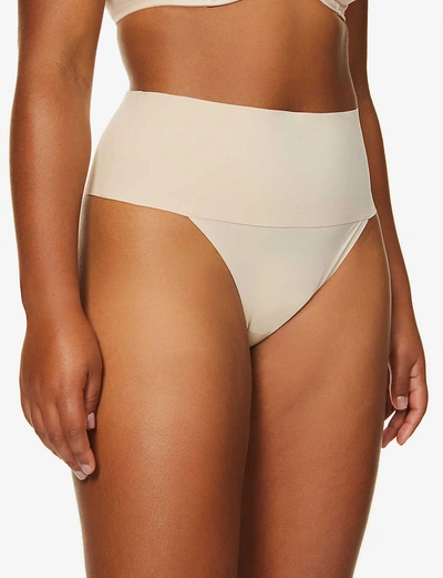 Spanx Undie-tectable High-rise Woven And Floral-mesh Thong In Soft+nude