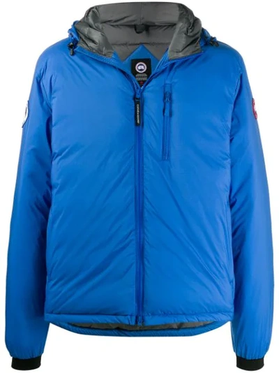 Canada Goose Logo Patch Hooded Padded Jacket In Blue