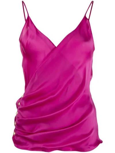 Balmain Ruched V-neck Top In Pink