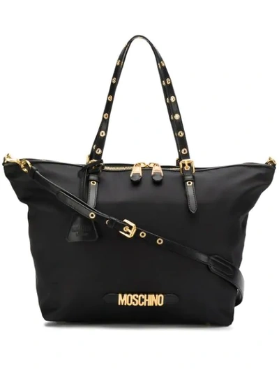 Moschino Logo Plaque Tote Bag In Black