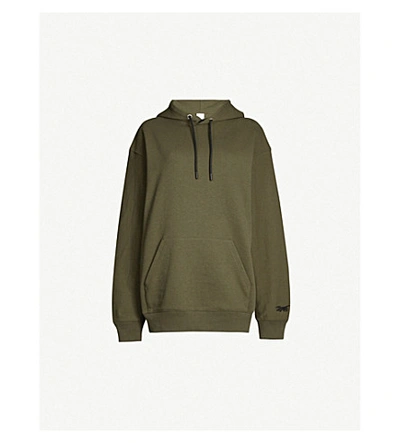 Victoria Beckham Relaxed-fit Brand-embroidered Cotton-jersey Hoody In Vb Army Green