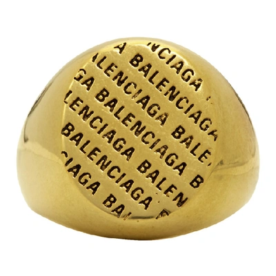 Balenciaga Engraved Logo Signet Ring In 0604 Antgld