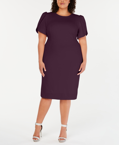 Calvin Klein Plus Size Puff-sleeve Sheath Dress In Aubergine