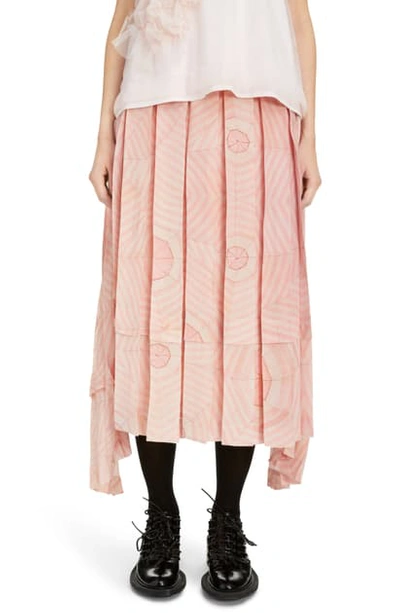 Simone Rocha Deconstructed Pleated Silk Crepe De Chine Midi Skirt In Pink Web