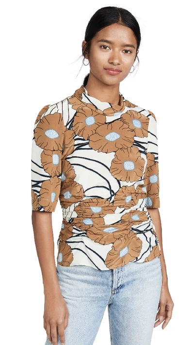 Rachel Comey Trifle Floral Print Silk Top In Khaki