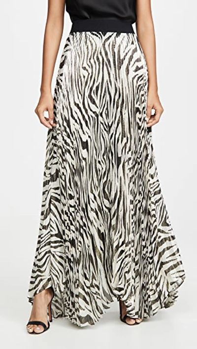 Alice And Olivia Katz Animal Print Pleated Silk Blend Maxi Skirt In Large Tiger Soft White/black
