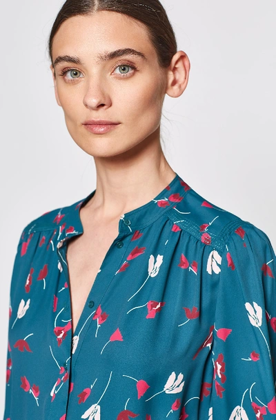 Joie Myella Floral Long Sleeve Crepe Shirt In Ocean